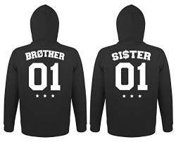 TRVPPY Herren Damen Brother Sister Pullover mit Wunschzahl Pärchen Kapuzenpullover - Damen Hoodie Schwarz Gr. M von TRVPPY