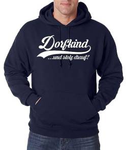 TRVPPY Herren Pullover Hoodie Dorfkind Spruch Logo Print - Navyblau 4XL von TRVPPY