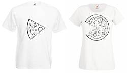 TRVPPY Partner Herren + Damen T-Shirts Pizza Kleines Stück & Pizza Großes Stück, Herren L, Damen L, Weiß von TRVPPY