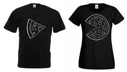 TRVPPY Partner Herren + Damen T-Shirts Pizza kleines Stück & Pizza großes Stück, Herren XL, Damen L, Schwarz von TRVPPY