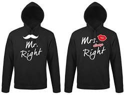 TRVPPY Partner Pullover Kapuzenpullover Mr. Right & Mrs. Always Right King Queen - Damen Hoodie Schwarz Gr. L von TRVPPY