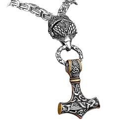 TS TAC-SKY Vintage Viking Raven's Head Wolf Head Celtic Knot Amulet Thor's Hammer Necklace Scandinavian Men's Charm Jewelry (Color : Style 2_50cm) von TS TAC-SKY