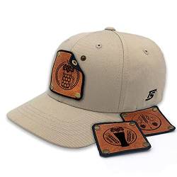 TS Baseball Cap mit Lederpatch, Basecap, Kappe, Mütze mit wechselbaren Motiven, Patch, Bierkrug, Hopfen, Weizen,Size L/XL beige von TS