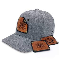 TS Baseball Cap mit Lederpatch, Basecap, Kappe mit wechselbaren Motiven, Patch, Tattoo, Taschenuhr, Kompass, Wegweiser Size L/XL grau von TS