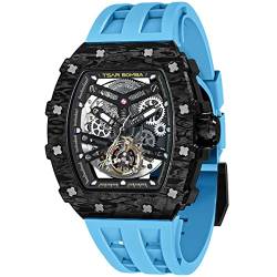 TSAR BOMBA Luxus Herren Automatik Mechanische Uhr-Japanisches Uhrwerk-Saphirglas-50M Wasserdicht Herrenuhr-Quadratische Armbanduhr Silikonarmband Leuchtend Elegante Geschenke für Männer von TSAR BOMBA