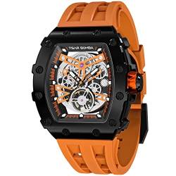 TSAR BOMBA Luxus Herren Automatik Mechanische Uhr-Japanisches Uhrwerk-Saphirglas-50M Wasserdicht Herrenuhr- Tonneau Armbanduhr Silikonarmband Leuchtend Elegante Geschenke für Männer von TSAR BOMBA
