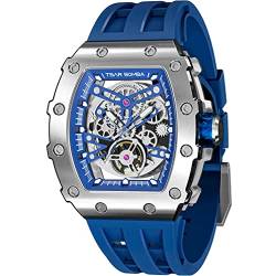 TSAR BOMBA Luxus Herren Automatik Mechanische Uhr-Japanisches Uhrwerk-Saphirglas-50M Wasserdicht Herrenuhr- Tonneau Armbanduhr Silikonarmband Leuchtend Elegante Geschenke für Männer von TSAR BOMBA