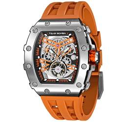 TSAR BOMBA Luxus Herren Automatik Mechanische Uhr-Japanisches Uhrwerk-Saphirglas-50M Wasserdicht Herrenuhr-Tonneau Armbanduhr Silikonarmband Leuchtend Elegante Geschenke für Männer von TSAR BOMBA