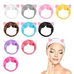 TSHAOUN 10 Stück Haarband Katzenohren Haarbänder Damen, Makeup Spa Maske Stirnband Gesicht Waschen Dusche Stirnband Tier Stirnband, Süßes Haarreifen with Hochelastisches Komfort-Stirnband von TSHAOUN