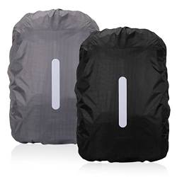 TSHAOUN 2 Stück Rucksack Regenschutz, 15L - 25L Rucksack-Protektor mit Reflektierenden Streifen, Wasserdichte Rucksackhülle für Bergsportler, Wanderer, Camper und Reisende (Schwarz, Grau) von TSHAOUN