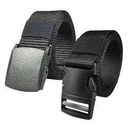 TSHAOUN 2er Unisex Gürtel Nylon Canvas Belt,Taktischer Gürtel, Stufenlos Verstellbarer Stoffgürtel mit Kunststoff Schnalle,Taktisch Gürtel Schwerlast Militär Nylon Web Gurt Riggers Belt (Schwarz) von TSHAOUN