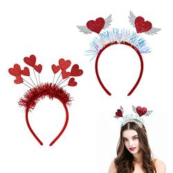 TSHAOUN 2pcs Liebe Herz Haarreifen, Pailletten Herz Stirnband, Valentinstag Hair hoop Herz Stirnbänder Faschingsparty für Hochzeit Junggesellinnenabschied Foto Requisiten Kostüm Party. (Rot) von TSHAOUN