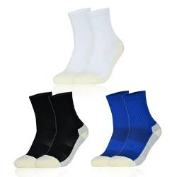 TSHAOUN 3 Paar Kinder Fußballsocken, Rutschfeste Sportsocken Trainingssocken Wandersocken, Grip Socken für Jungen Mädchen von 5-12 Jahren für Fußballtraining, Laufen, Sport (Black,White,Blue) von TSHAOUN