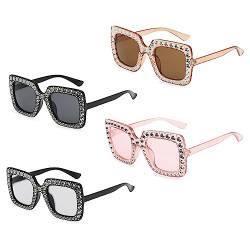 TSHAOUN 4 Paar Mode Sonnenbrillen Übergroße Quadratische Damen Sonnenbrille, Mode Sonnenbrillen,Vintage Rechteckige Sonnenbrille für Unisex,Bling Kristall Strass Brillen mit Dickem Rahmen (4 Paar) von TSHAOUN