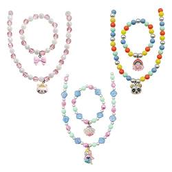 TSHAOUN 6 Stück Kinder Schmuck Set, Mädchen Halskette Armband Meerjungfrau Katze Regenbogen Stil Halskette Armband Perlen Halskette Armband für Kostümzubehör, Prinzessin Mädchen Zubehör (Multicolour) von TSHAOUN