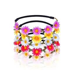 TSHAOUN Gänseblümchen Blumenkranz, Blumenkrone, Haaraccessoire, Haarband, Brautschmuck, 5x Blumen Stirnband Haarband Kopfband Krone mit justierbaren elastischen Band für Damen und Mädchen (5 Stück) von TSHAOUN