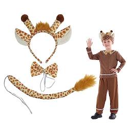 TSHAOUN Giraffen Kostüm, Tierkostüm Set, Giraffen Kostüm Kinder, Tier Kostüm, Giraffe Haarreif Fliege Schwanz, Cosplay Verkleidung Zubehör, für Karneval, Halloween, Geburtstag Party (Gelb) von TSHAOUN