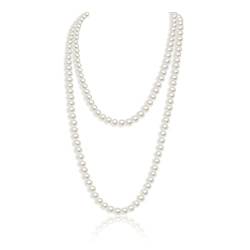 TSHAOUN Perlenkette weiß 150 cm,1920s Gatsby Kostüm Accessoires Lange Perle Halskette,Dame Weiße elegante künstliche Perlen-Halsketten -lange Strickjacke-Perlen-Ketten-Halskette (150 cm) von TSHAOUN