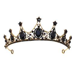 TSHAOUN Schwarzes Barock-Krone, Kristallkrone Tiara,Gothic-Stil,Hochzeit Tiara Braut Tiara Stirnband Kristall,Strass Tiara Krone,Brautkopfschmuck, Bankett und Geburtstagsfeier (Schwarz) von TSHAOUN