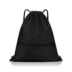 TSHAOUN Turnbeutel mit Reißverschluß Wasserdicht Sportbeutel Verstellbar Tunnelzug Rucksack,Wasserdicht Sportbeutel Hipster Gym Bag Rucksackb Mit Verstellbar Tunnelzug Gymsack (black) von TSHAOUN