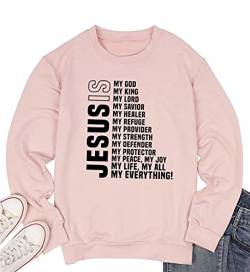 TSIIUO Damen Jesus is My Everything Christian Sweatshirt Lustig Jesus Christus Bibelvers Pullover Tops Tees, Pink, S von TSIIUO