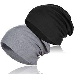 2 Stück weiche Baumwoll-Mütze, leichte Workout-Mütze, Baggy-Totenkopfkappe, dehnbare Chemo-Hüte für Männer und Frauen, Set-1, Einheitsgröße von TSKNOMO