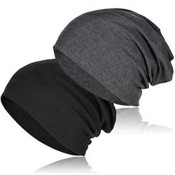 TSKNOMO 2 Stück weiche Baumwoll-Slouchy-Mütze, Dehnbare Beanie-Hüte Baggy Skull Cap Chemo-Hüte für Männer und Frauen von TSKNOMO