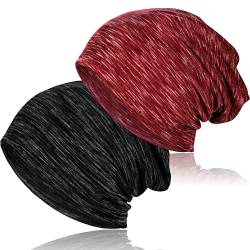 TSKNOMO 2 Stück weiche Baumwoll-Slouchy-Mütze, Dehnbare Beanie-Hüte Baggy Skull Cap Chemo-Hüte für Männer und Frauen von TSKNOMO