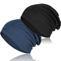TSKNOMO 2 Stück weiche Baumwoll-Slouchy-Mütze, Dehnbare Beanie-Hüte Baggy Skull Cap Chemo-Hüte für Männer und Frauen von TSKNOMO