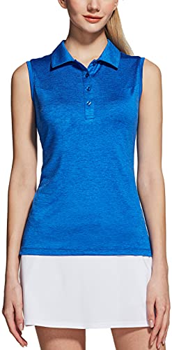 TSLA Damen Golf-Poloshirt ärmelloses, athletisches USF Sommer Workout Shirt mit Dry Fit & Feuchtigkeitstransport, Ftk45 1pack - Heather Blue, L von TSLA