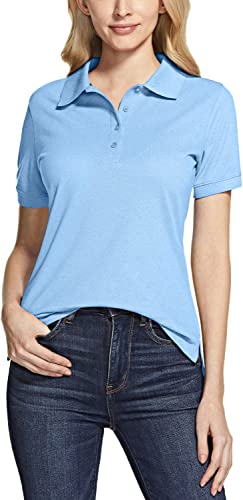 TSLA Damen Kurzarm Poloshirt, stretchiges Casual Performance Golf Shirt mit USF 30+ & Feuchtigkeitstransport, Ftk21 1pack - Light Blue, L von TSLA