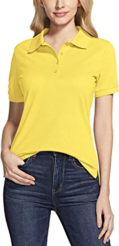 TSLA Damen Kurzarm Poloshirt, stretchiges Casual Performance Golf Shirt mit USF 30+ & Feuchtigkeitstransport, Ftk21 1pack - Light Yellow, L von TSLA