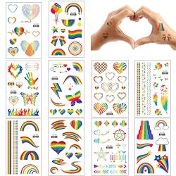 10 Blatt Rainbow Temporäre Tattoos Regenbogen Aufkleber, Regenbogen Kinder Tattoos Aufkleber, Glitzerstile Stolz Tattoos für Mädchen Jungen Geburtstagsfeier Stolz von TSLBW