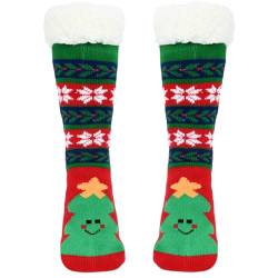 TSLBW Weihnachten Slipper Socken, Kuschelsocken Damen Weihnachtssocken für Indoor Haus Haus Boden, Weihnachten Geschenk (Rot-grün) von TSLBW