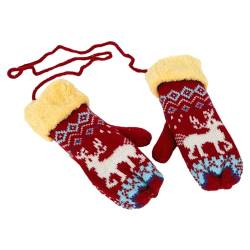 TSLBW Weihnachtshandschuh, Rot Winter Handschuhe Schnee Rentier Druck Halten Warm für Frauen und Männer (Kirschrot) von TSLBW