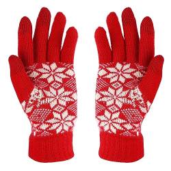 TSLBW Weihnachtshandschuh, Rot Winter Handschuhe Schnee Rentier Druck Halten Warm für Frauen und Männer (Rot) von TSLBW