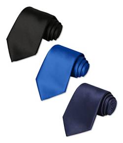 TSLRSA Krawatte 3PCS Herren Krawatten, Elegant Satin Krawatte 5 cm für Herren, Klassische Hochzeit Krawatte für Büro oder Festliche Veranstaltunge（schwarz, blau, marineblau） von TSLRSA