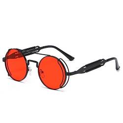 TSLRSA Steampunk Sonnenbrille - 1 Stücke Hippie Sonnenbrille, Retro Runder Metallrahmen für Frauen Männer(Schwarzer Rahmen + rote Linse) von TSLRSA