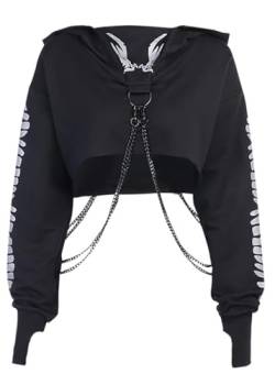 Damen Gothic Punk Drachen Print Langarm Eisen Kette Hoodie Pullover Gothic Schwarz Hoodies Top, Dark Academia Shirts, M von TSMNZMU