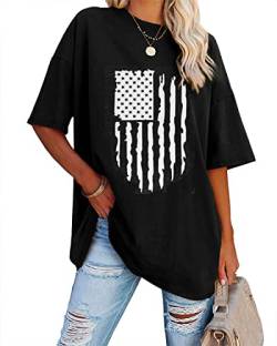 Damen Langarm-Shirt mit Sterne-Print und Colorblock-Print, amerikanische Flagge, 4. Juli, Pullvoer, Bluse, Tops, Flaggenaufdruck schwarz, XX-Large von TSMNZMU