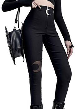 TSMNZMU Gothic Punk Damen Hose Hohe Taille Schwarz Moon Sexy Reißverschluss Skinny Leggings Hose Gothic Streetwear Hose Yogahose, Schwarz, Mittel von TSMNZMU