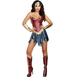 TSUSF Frauen Halloween Wonder Cosplay Kostüm PU Leder League Of Legends Gladiator Uniform Body Outfit Superheld Superwomen Kostüm (Color : Brown, Size : XXL) von TSUSF