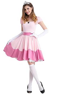TSUSF Halloween Party Prinzessin Peach Kostüm Rosa Kleid Rollenspiel Uniform Frauen Fantasia Fancy Party Dress Up Cosplay Erwachsene Damen Karneval Outfit (Color : Pink, Size : XXL) von TSUSF