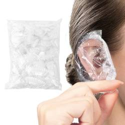 TSUWNO 100 STK. Transparente Ohrenschützer - wasserdichte Ohrabdeckungen aus Kunststoff für Haarfärbemittel, Dusche, Baden, Zuhause und Haar-Salon. von TSUWNO