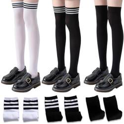 TSUWNO 3 Paar gestreifte Overknee-Socken für Damen - Kniehohe, warme Strümpfe für hohe Stiefel & Beinwärmer für Mädchen & Frauen von TSUWNO