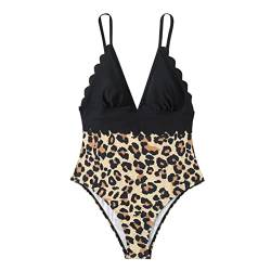 TSWRK Badeanzug Damen Bademode sonnendurchlässige Leopard Push Up Beachwear Einteiliger Swimsuits Strandkleidung, Leopard Schwarz von TSWRK