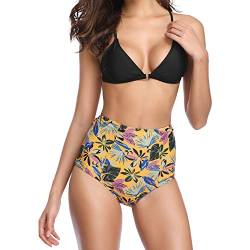 TSWRK Damen Bikini Set High Waist Bademode Zweiteilige Strandkleidung Blumen Druckt Badeanzug Neckholder Bikini Oberteil und Bikinihose von TSWRK