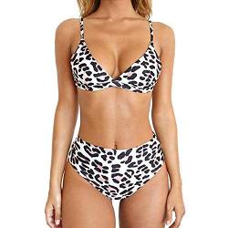 TSWRK Damen Bikini Set Leopard: Leopardenprint Swimsuits Hohe Taille Bikinislip Push up Gepolstert Bustier G-String von TSWRK