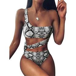 TSWRK Damen Bikini Set One Shoulder Swimsuits Leopard Schlange Print Beachwear High Waist Bademode von TSWRK