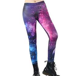 TSWRK Damen Galaxy Leggings Digital gedruckt Engen Leggings Hosen Render Hosen für Frauen Mädchen Teen, Violett Lila, L von TSWRK